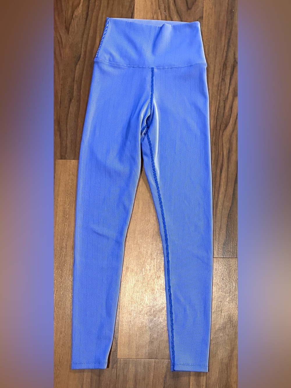 Blue Beach Riot Sport Leggings with White Vertical Stripes